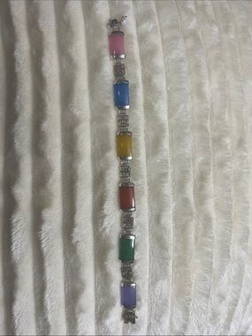 Multicolor Burmese Jade Sterling Silver Bracelet